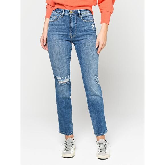 Frame Denim Le Sylvie Slender Straight High Rise Denim Jean Sonoma Rips Size 24 - Picture 1 of 7